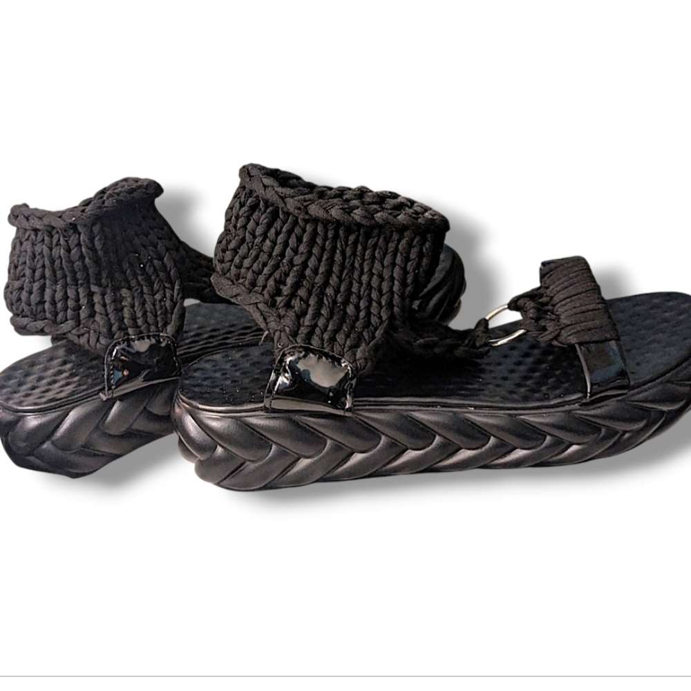 Platform Braided Women's Black Fabric Sandals Size 10 US - Picture 7 of 7